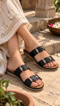 Black Gold Buckle Comfort Sliders