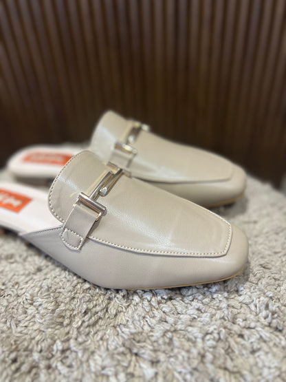 Cream Luxe Buckle Mules