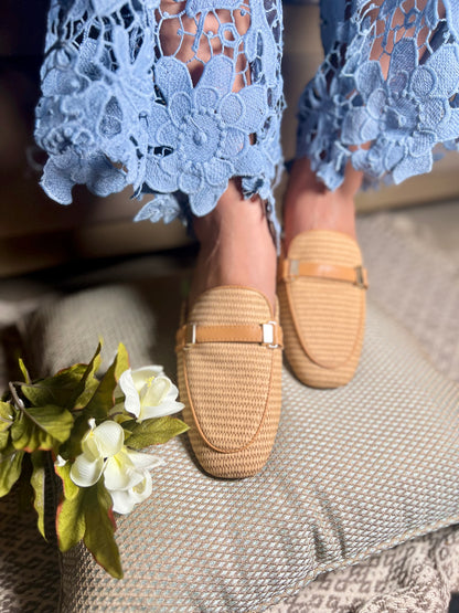 Caramel Beige Woven Mules