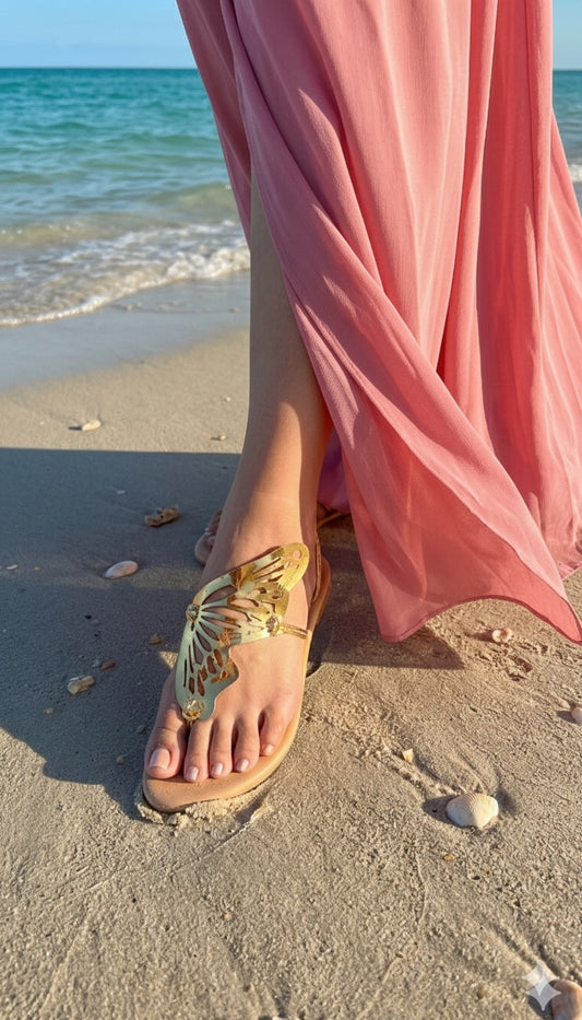 Golden 3D Butterfly Holiday Slip-On Flats