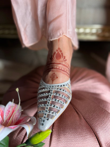 Silver Radiance Studded Mesh Heels