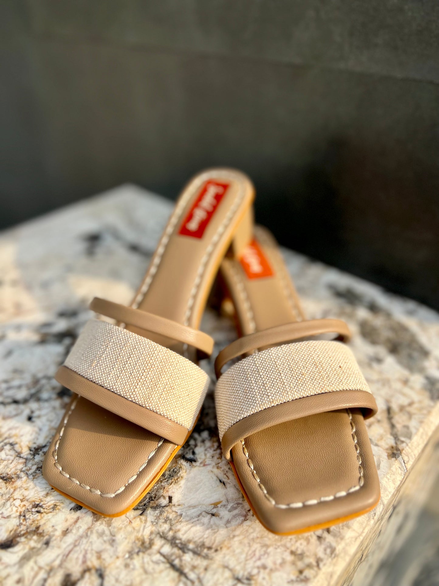 Beige Textured Low Block Heel Sandal Stories