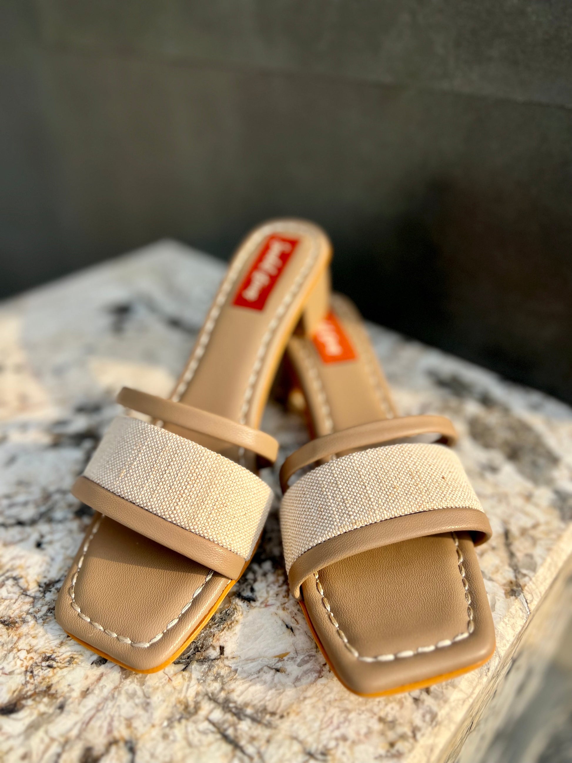 Beige Textured Low Block Heel Sandal Stories