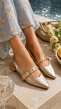 Champagne Gold Eyelet Slingback Ballerinas