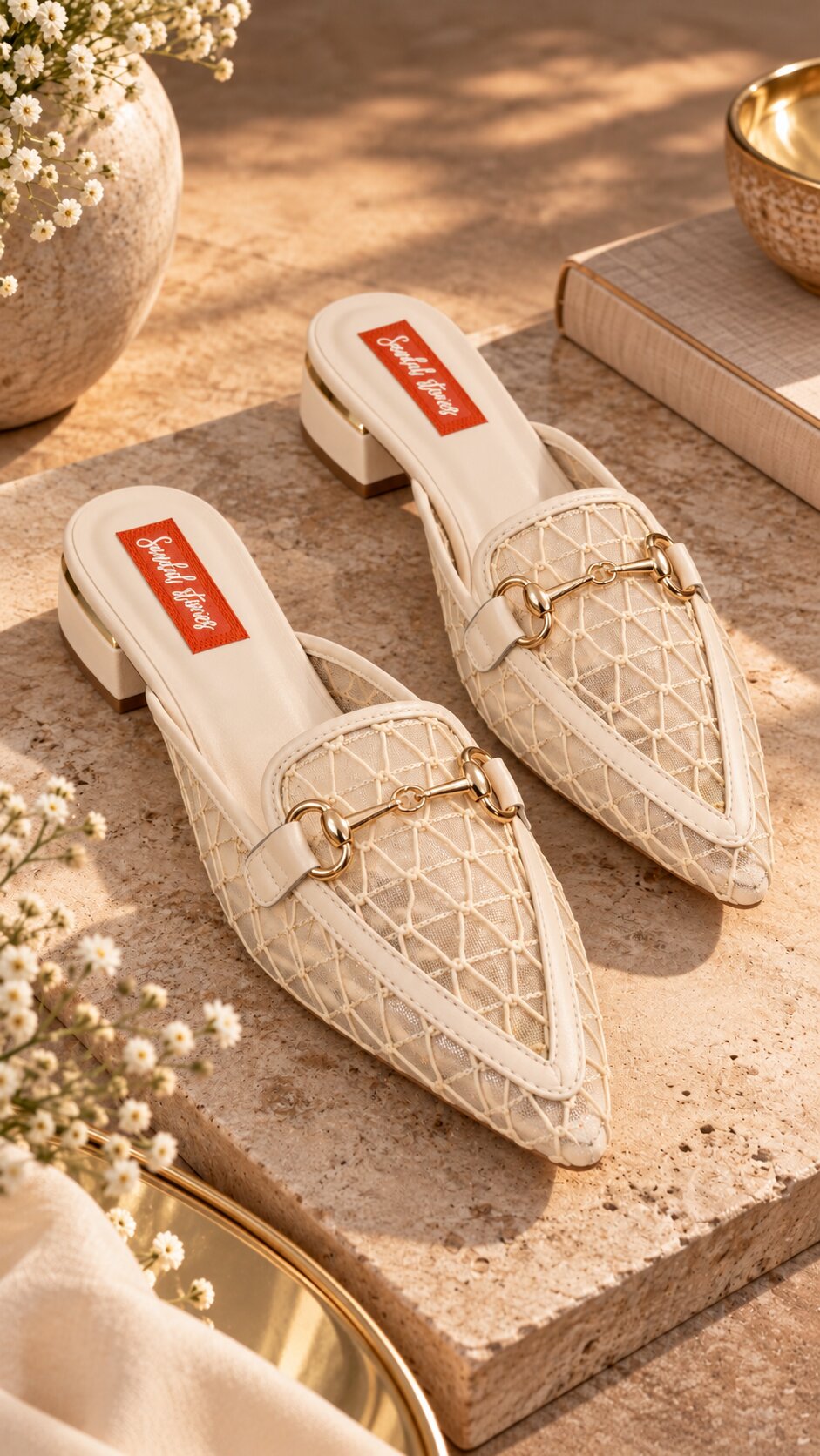 Nude Mesh Luxe Pointed Mules | 1 Inch Heel