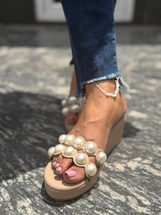 Pearl Elegance Embellished Wedges - 3 Inches