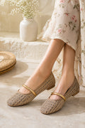Champagne Mesh Gold Bar Mary Jane Ballerinas