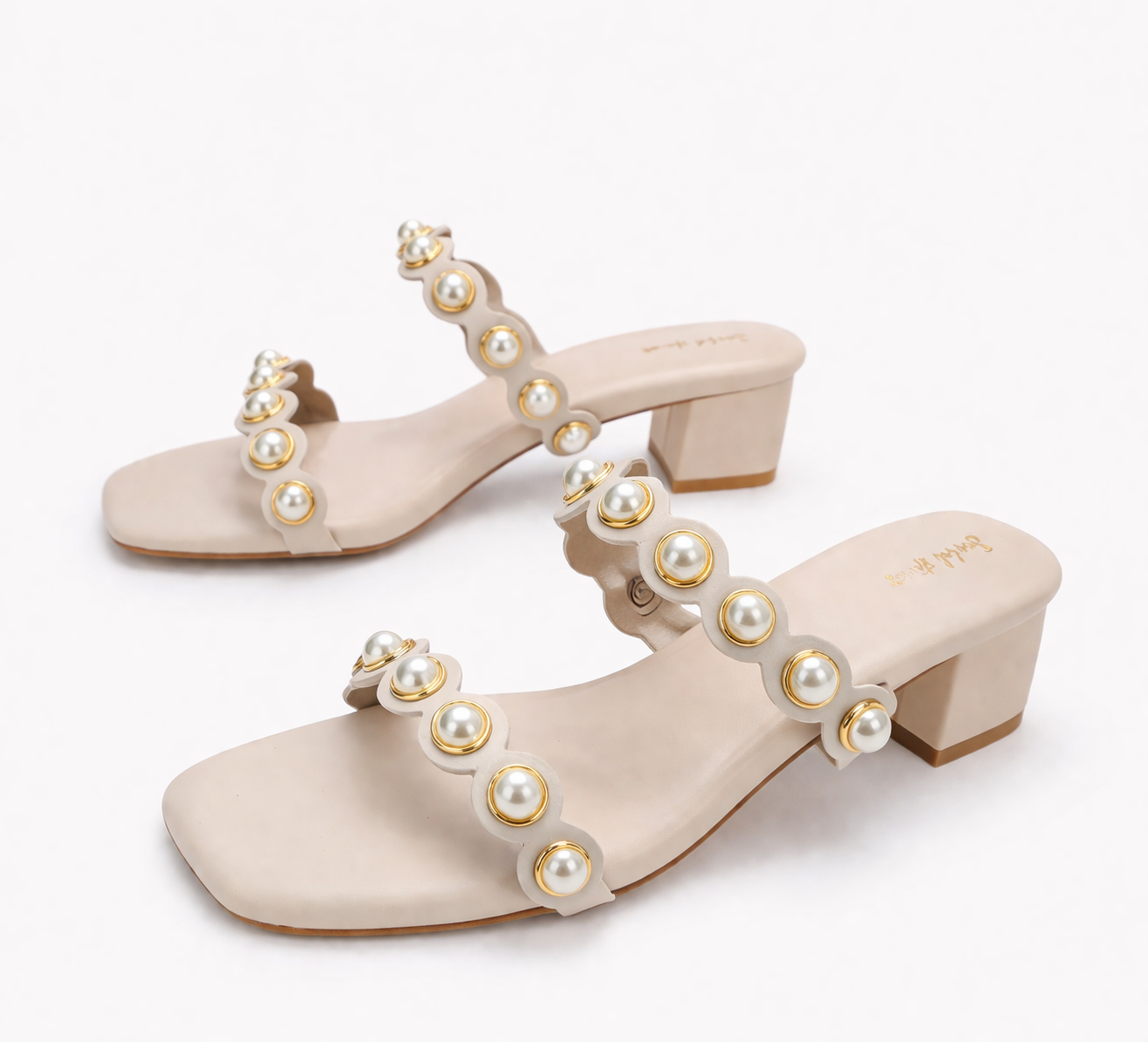 Elegant Pearl Touch Block Heel
