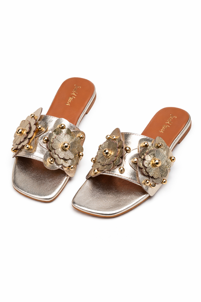 Gold Chrome Studded Flats