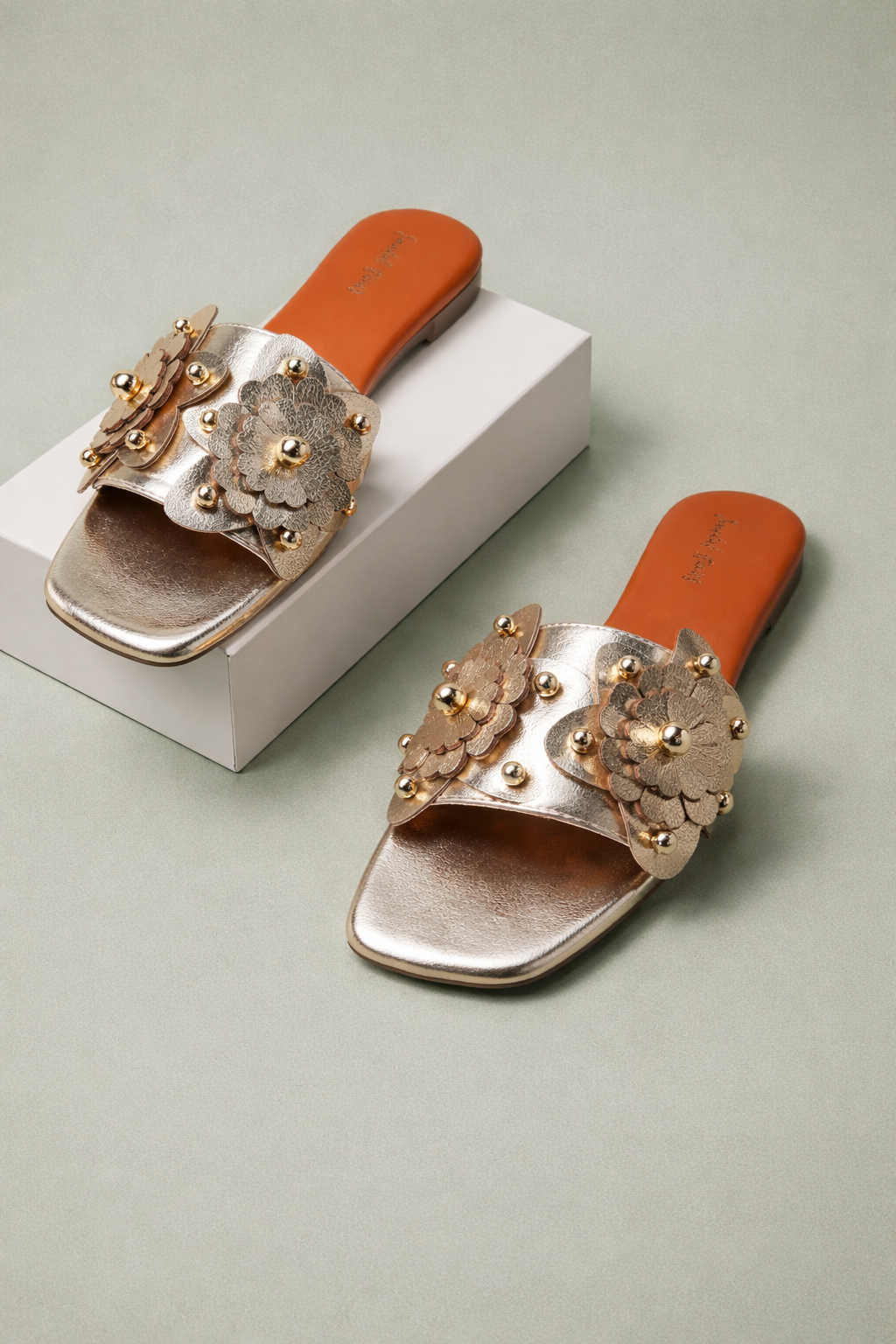 Gold Chrome Studded Flats