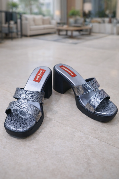 Black Metallic Gleam Block Heel