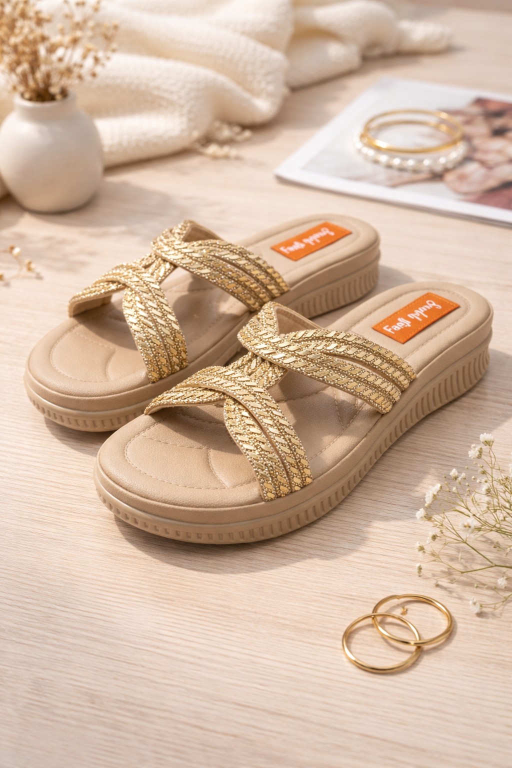 Gold Elegance Comfort Wedges 1 Inch