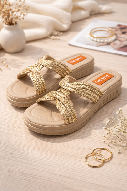 Gold Elegance Comfort Wedges 1 Inch