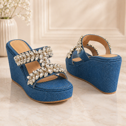 Denim Embellished Comfort Wedges | 2 Inches