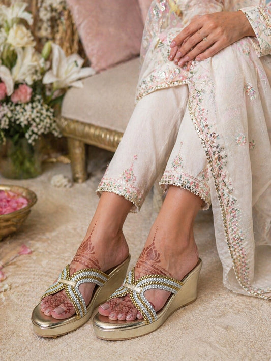 Golden Glitz Wedge Sandals