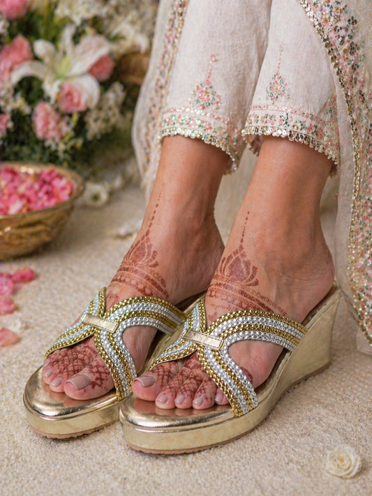 Golden Glitz Wedge Sandals