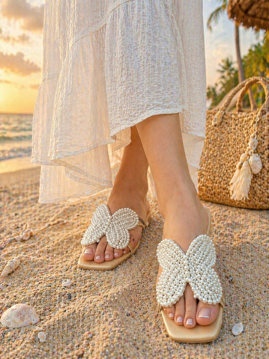 Dreamy Handcrafted Pearl Butterfly Beach Flats
