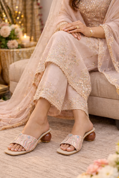 Blush Pearl Embellished Block Heels
