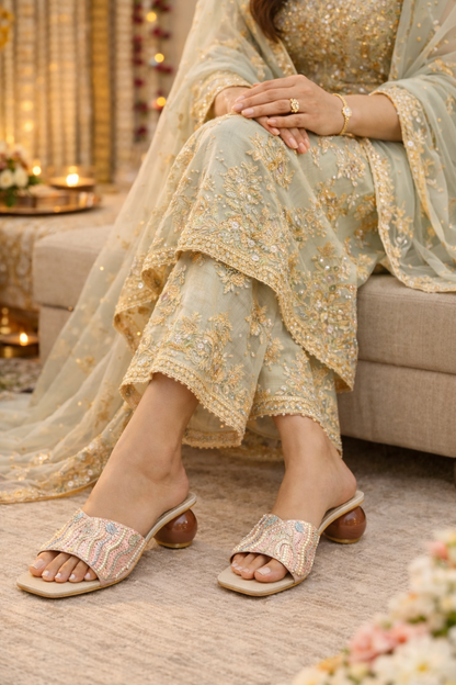 Blush Pearl Embellished Block Heels