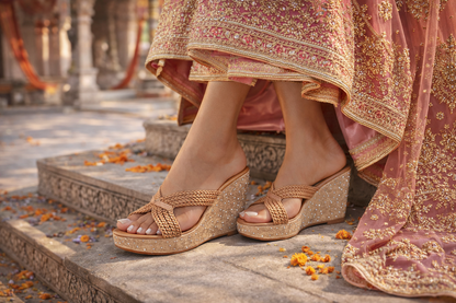 Golden Embellished Statement Wedges - 3 Inch