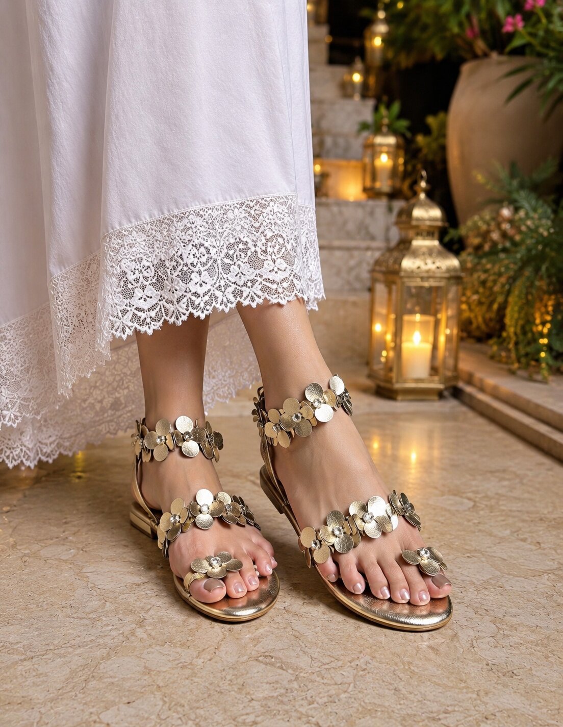 Gold Petal Anklet Flats
