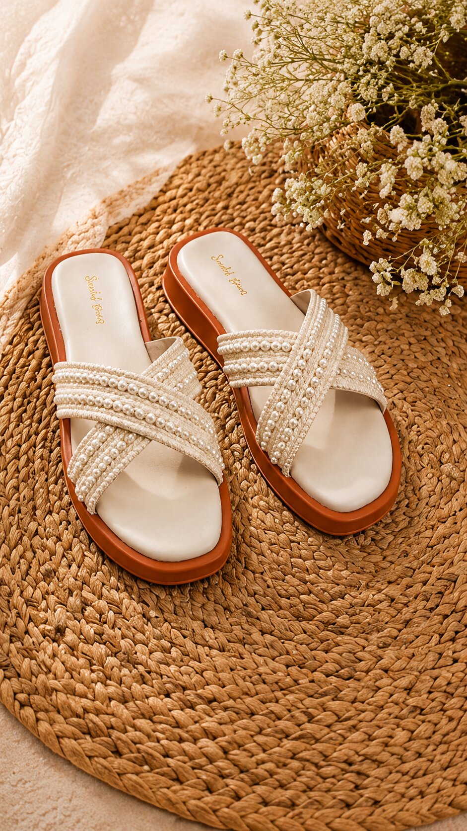 Pearl Cross-Strap Comfort Wedges