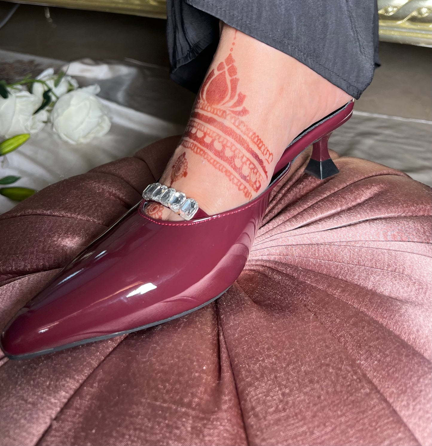 Red Wine Crystal Kitten Heels