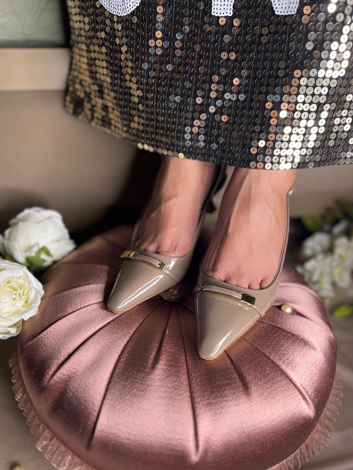 Nude Luxe Patent Slingbacks
