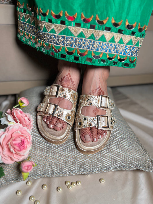 Mirror Glam Embroidered Crock Sole Comfort Sliders