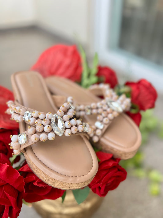 Marble Pearl Embellished Wedges