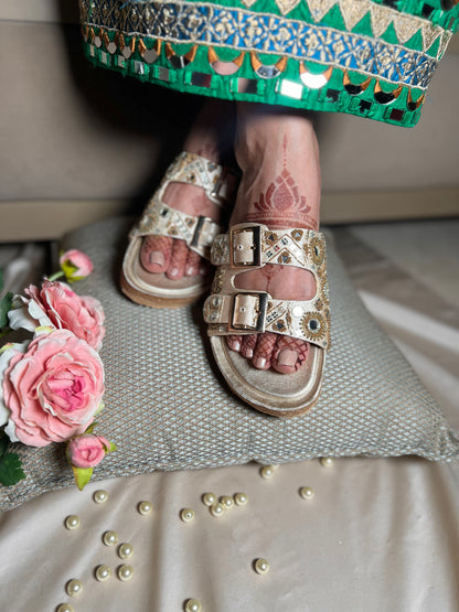Mirror Glam Embroidered Crock Sole Comfort Sliders