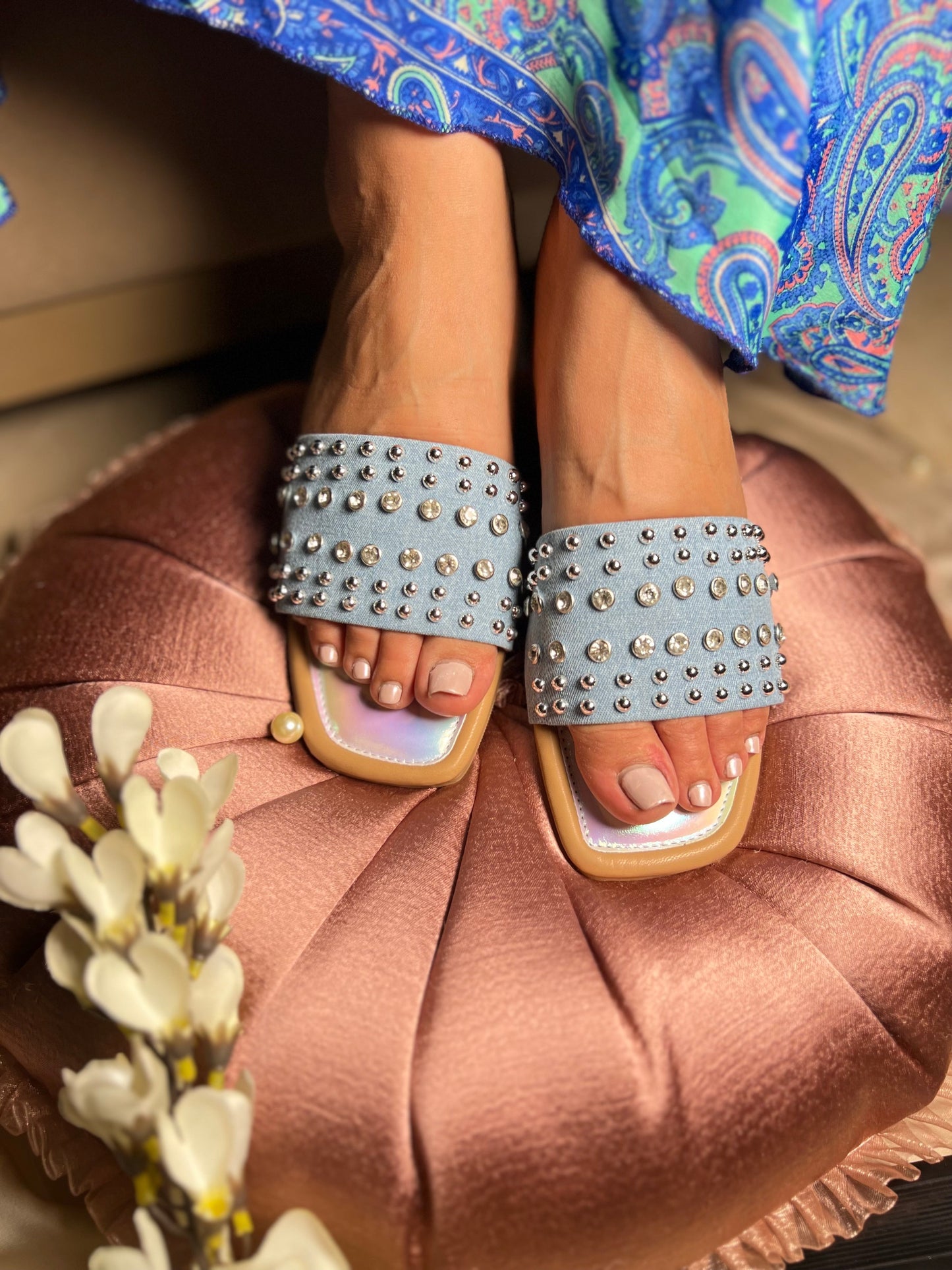Twinkle Toes Denim Studded Slides Sandal Stories