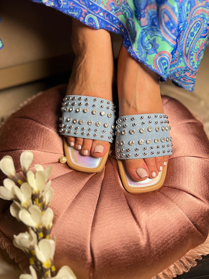 Twinkle Toes Denim Studded Slides Sandal Stories