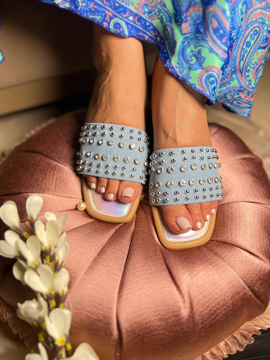 Twinkle Toes Denim Studded Slides Sandal Stories