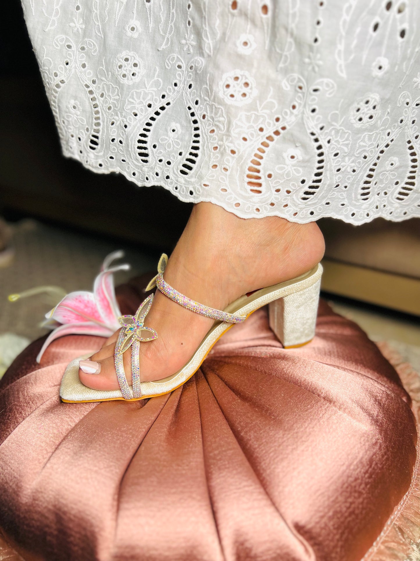 Butterfly Embellished Block Heels