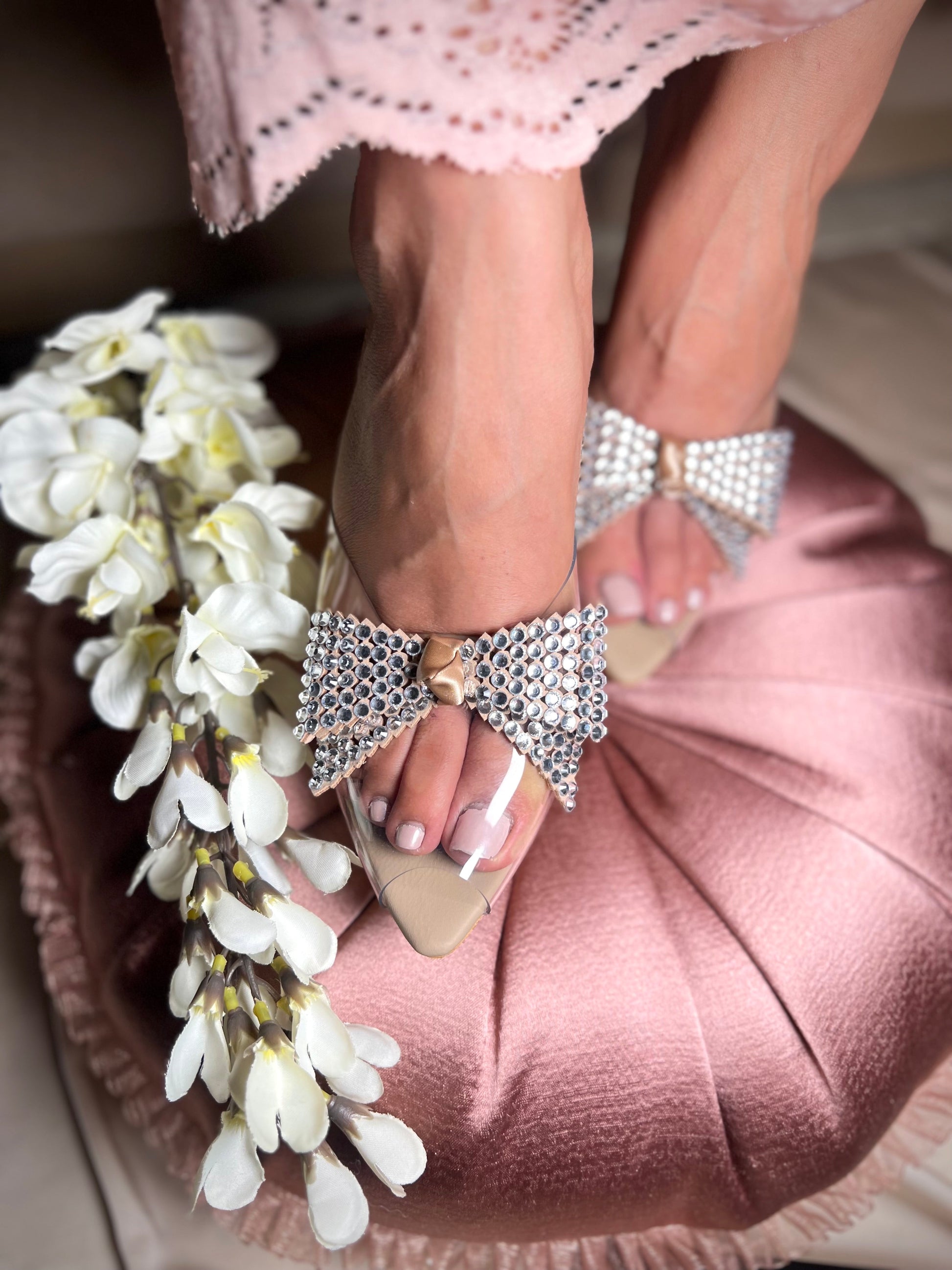 Crystal Bow Transparent Heels Sandal Stories