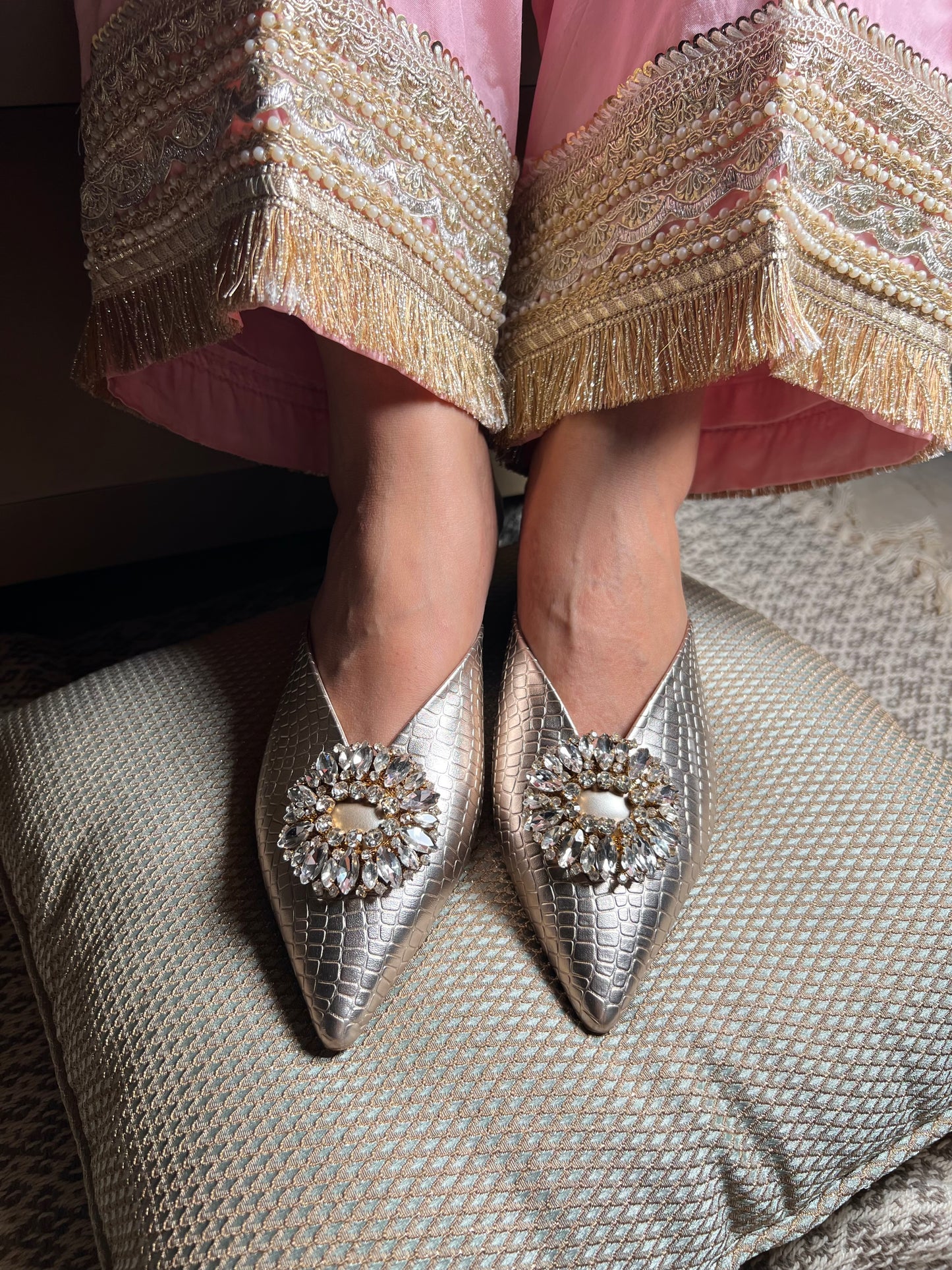 Crystal Luxe Silver Mules