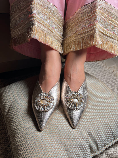Crystal Luxe Silver Mules
