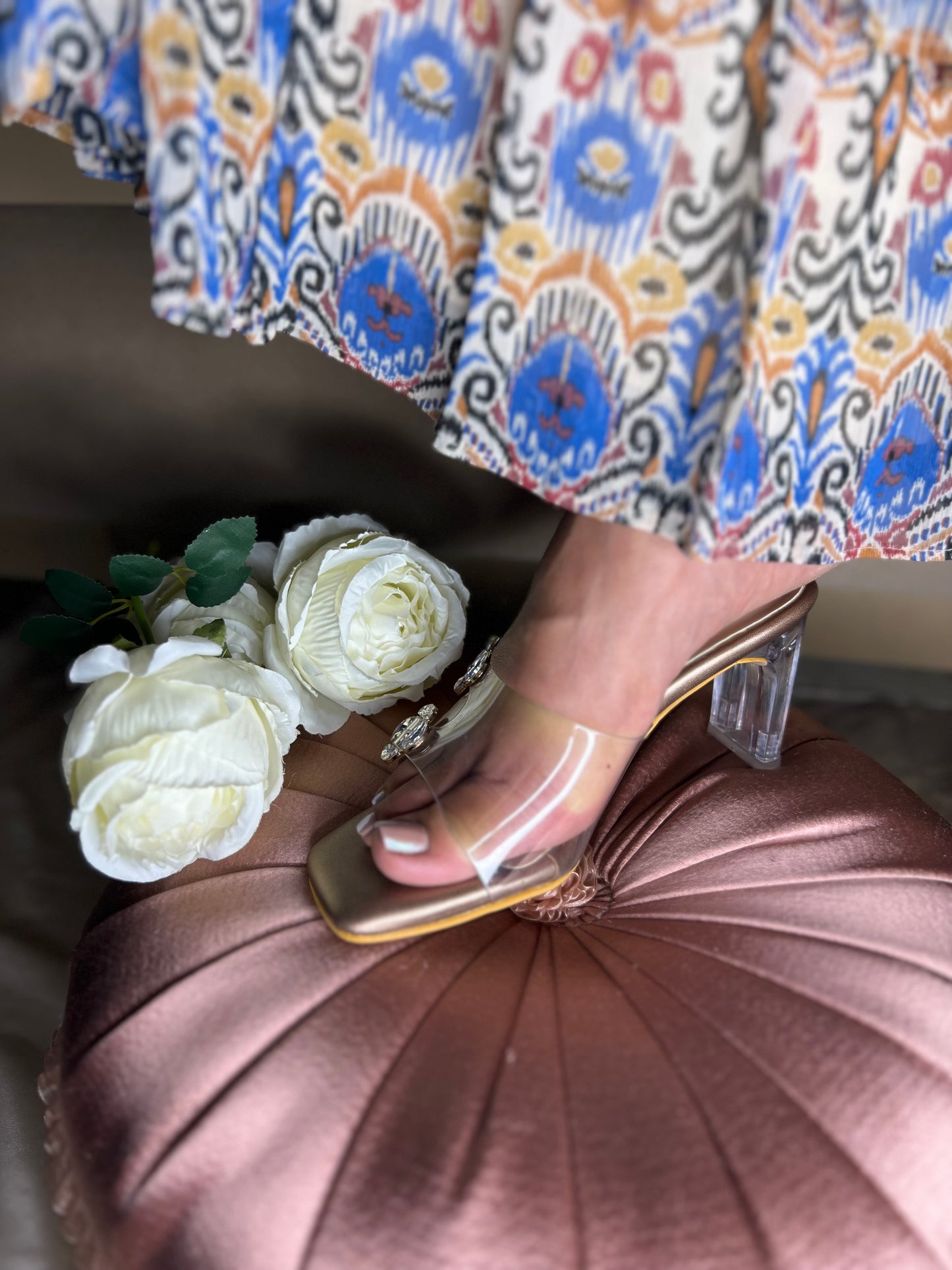 Crystal Embellished Clear Strap Block Heels