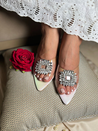 Crystal Glow Block Heels Sandal Stories