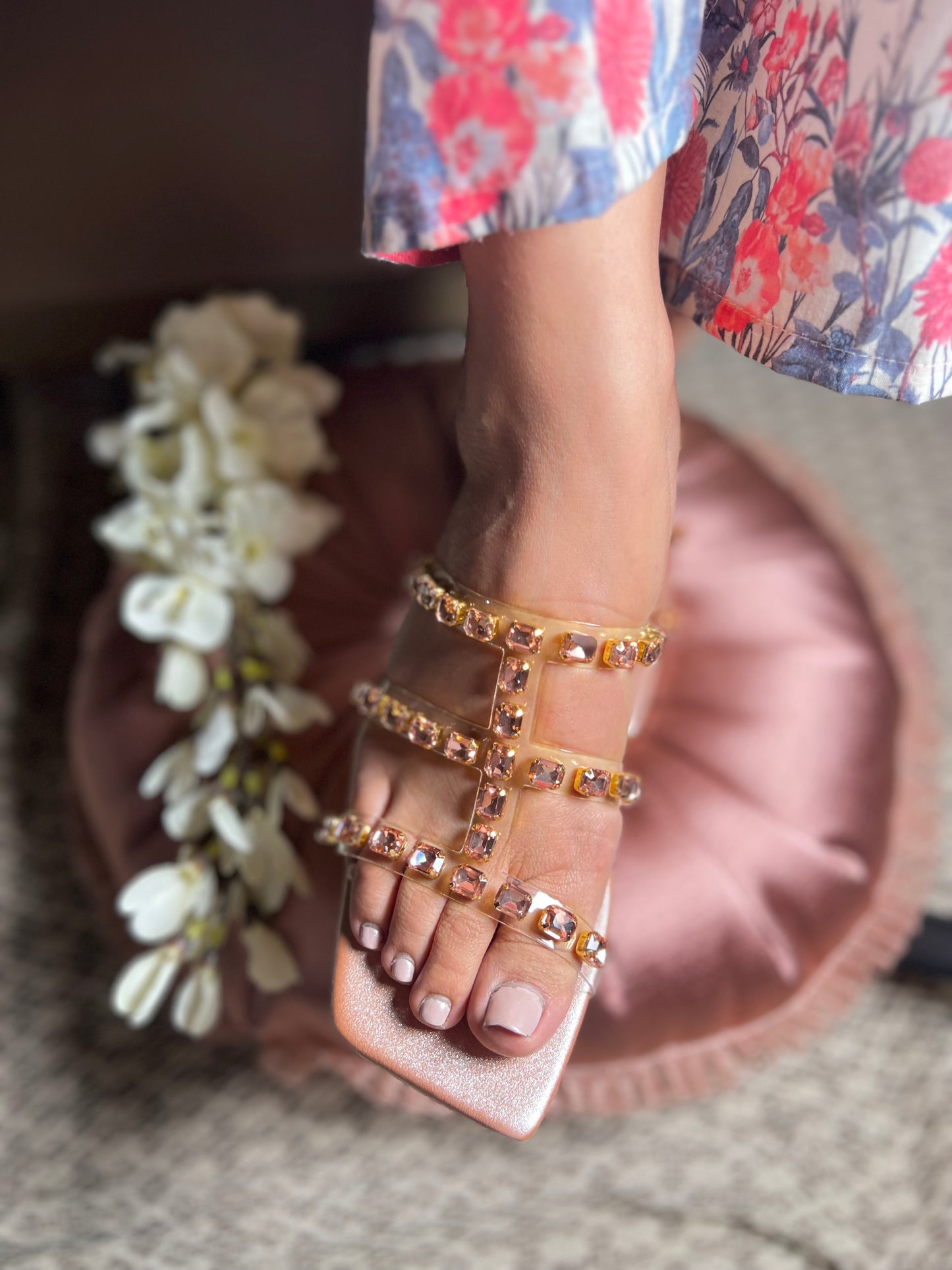 Crystal Glow Heels - Rose Gold Studs