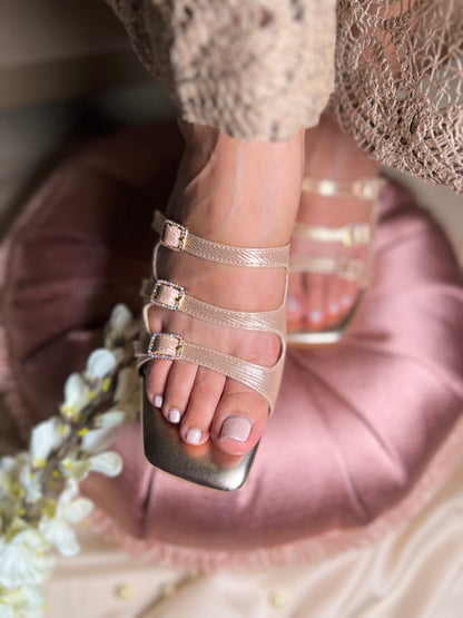 Chic Rose Gold Block Heels Sandal Stories