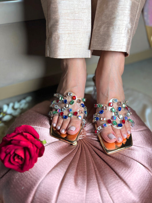 Crystal Luxe Heeled Sandals - Multicolored