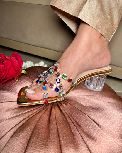 Crystal Luxe Heeled Sandals - Multicolored