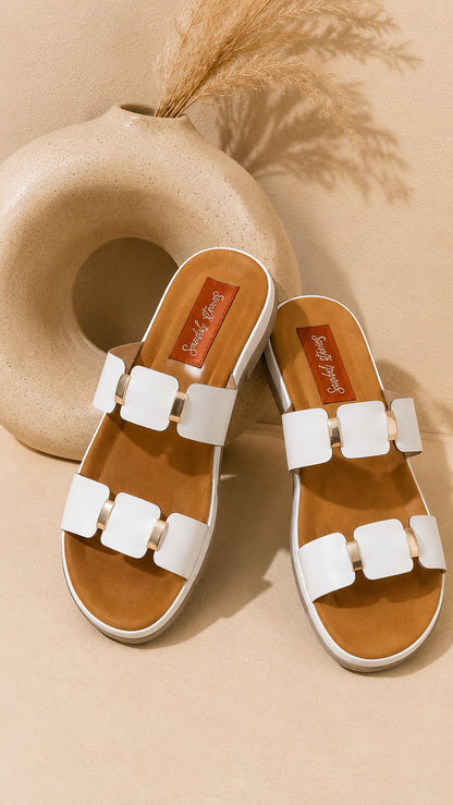 Ivory Gold Buckle Comfort Sliders
