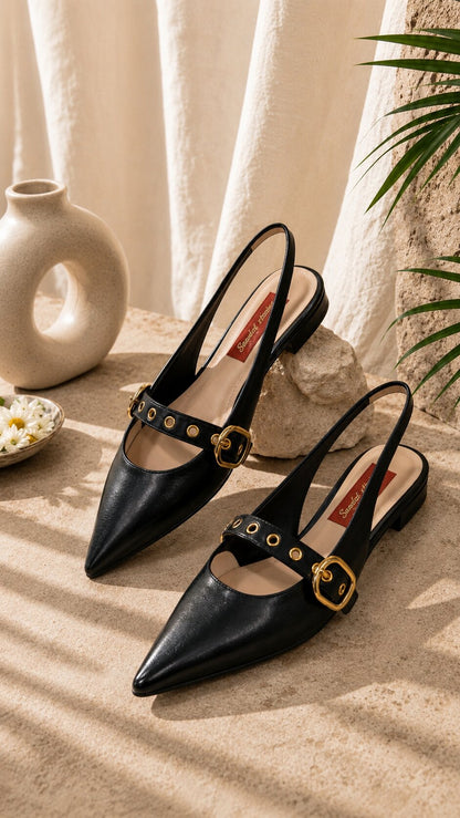 Midnight Eyelet Slingback Ballerinas