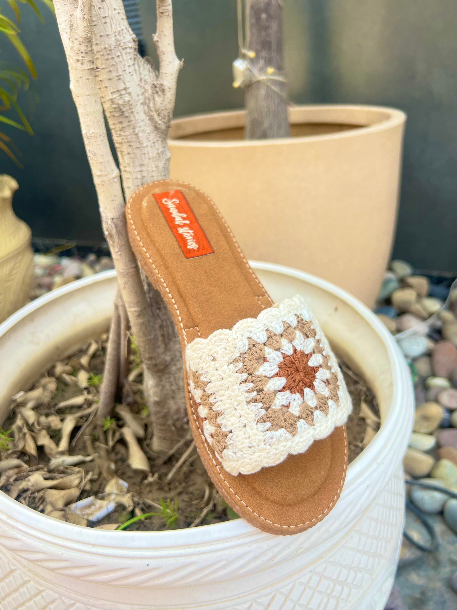 Noor Crochet Comfort Flats - Sand Beige Sandal Stories
