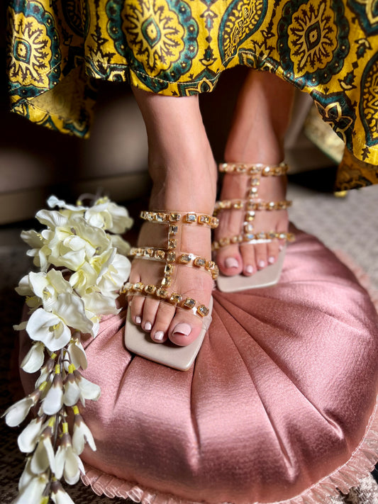 Crystal Glow Heels - Gold Studs
