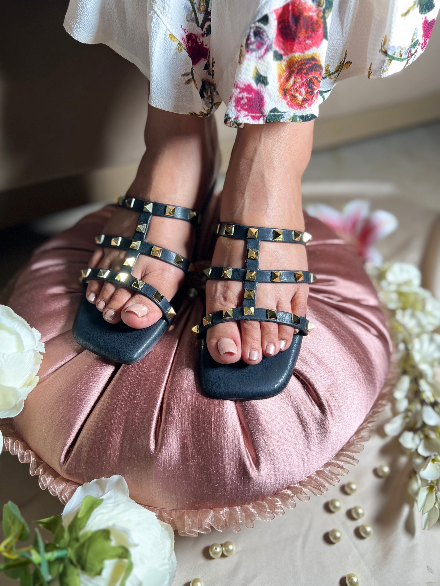 Studded Grace Flats - Black Color