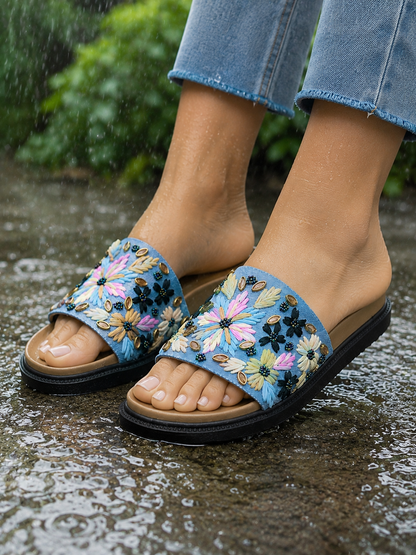 Monsoon Denim Embroidered Sliders | Monsoon Friendly